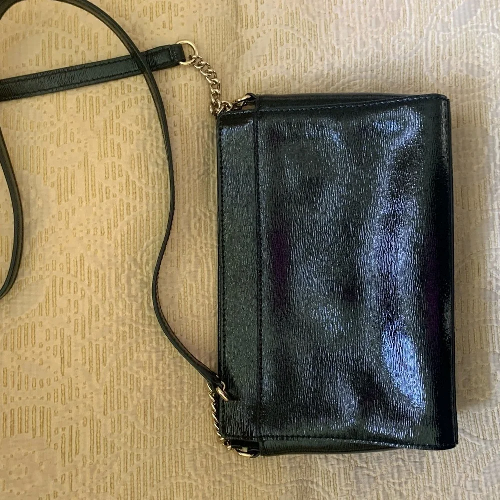 RARE KATE SPADE PATENT LEATHER HANDBAG W CHAIN CROSSBODY OR SHOULDER BLACK